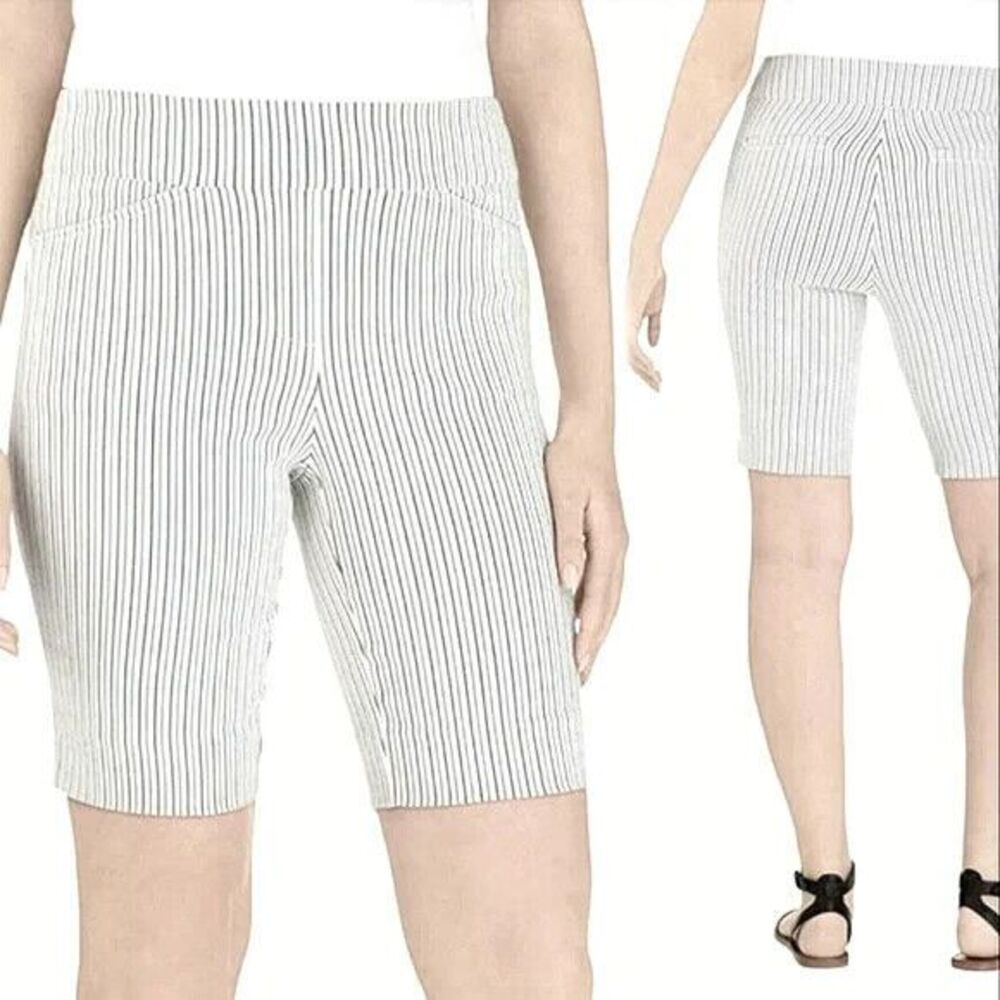 Hilary Radley Women's Striped Stretch Bermuda Shorts Black White Size XXL
